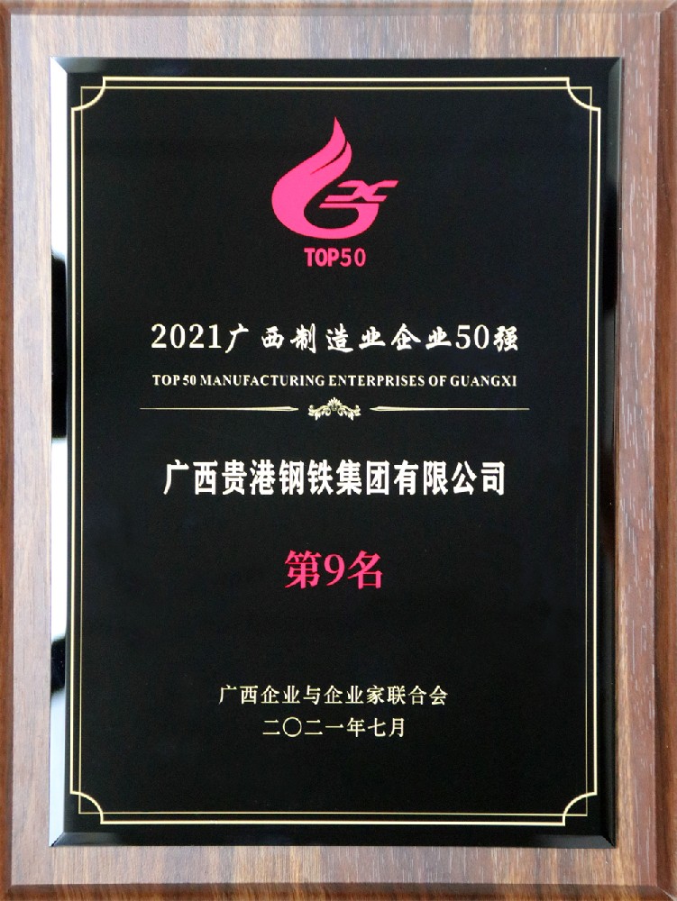 2021年廣西制造業企業50強第9名.jpg